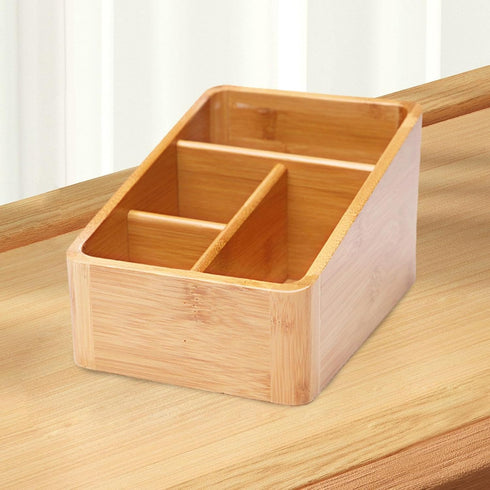AFXGUSD 4 TV Remote Holder Compartment Basket Decorative Living Room Portable Bamboo Bedroom Media Player Remote
