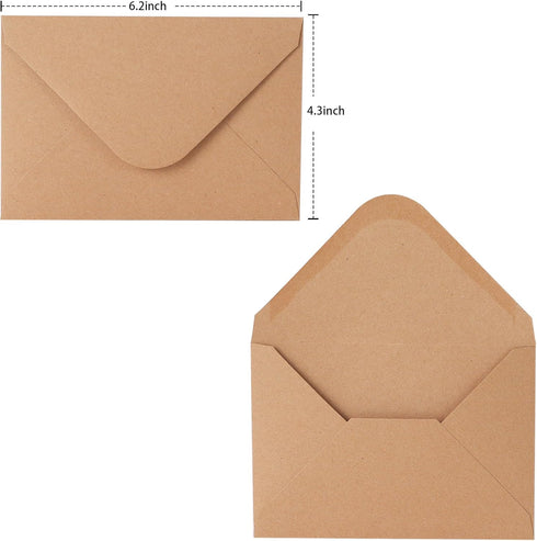 V-flap Kraft Envelopes, 50 Pack, 4 x 6 Inch, Brown Card Envelopes, A4 Invitations, Postcard Envelopes with Gummed Flap