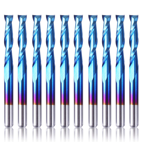 SainSmart Genmitsu 10Pcs Nano Blue Coat Flat Nose End Mill CNC Router Bits, 1/8" Shank Spiral Upcut 2 Flute Set