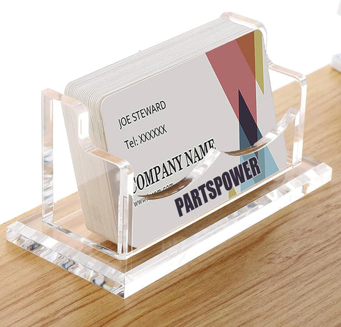 PARTSPOWER 4 Packs Acrylic Business Card Holders, Horizontal Clear Name Card Display Stand, Desk Accessory Organizer