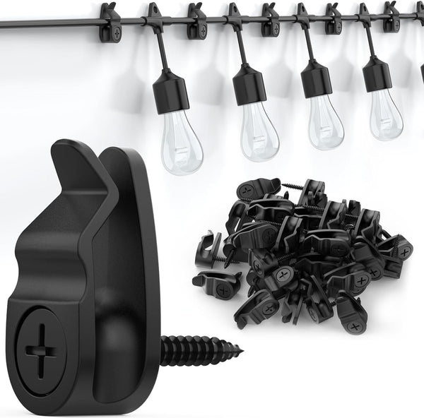 Outdoor String Lights Clips, Weatherproof Cable Hanger Hooks for Hanging Fairy Lights,