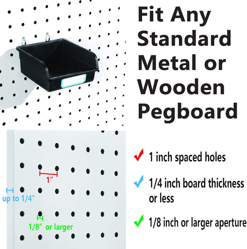 Pegboard Bins with Hooks and Labels - 10 Packs for Organizing Accessories, Black