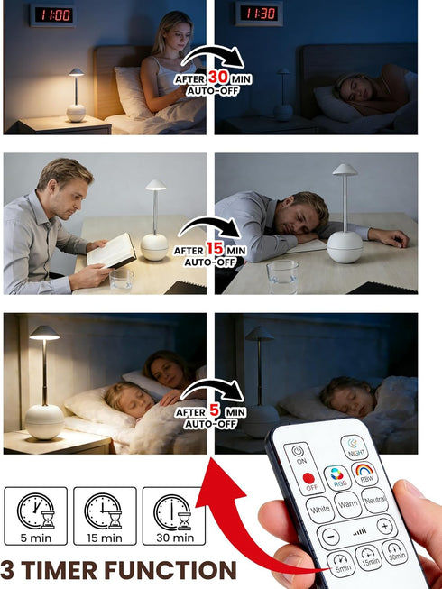 Dimmable Small Touch Lamp with Remote, Tumbler Design Cordless Table Lamp, USB Rechargeable Bedside Night Light