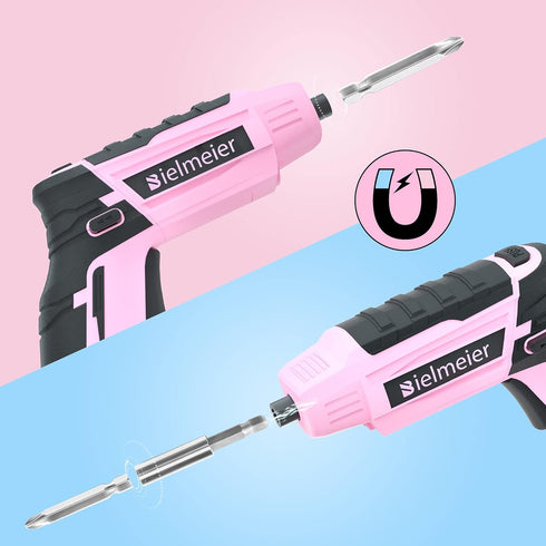 Bielmeier 4V Pink Cordless Screwdriver Set, Mini Electric Drill with 27 Piece Driver Set and USB Charger