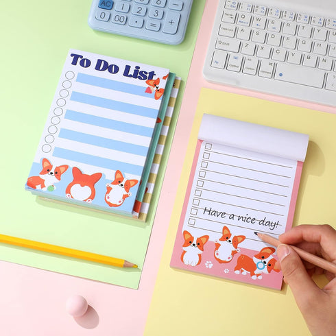 Geyee 4 Pcs Welsh Corgi to Do List Sticky Notes, Kawaii Dog Notepad with 50 Sheets/Pad for Corgi Lovers