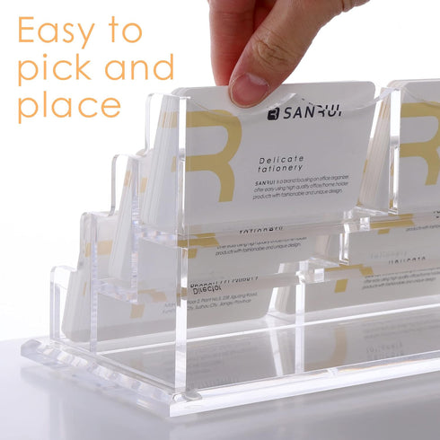 Office,3 9 540 SANRUI Clear Horizontal Business Card Holder Stand for Desk, Acrylic Desktop Display Name Cards Holders