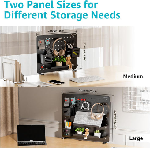 Clamp-on Desk Pegboard, Desk Accessories for Office Gaming Home, Magnetic Metal Peg Board with 10 Accessories, Desk