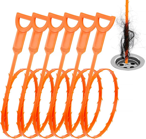 Drain Clog Remover, 25-Inch Hair Removal Tool, Plumbing Snake, Easy & Quick to Use, 6 Pack