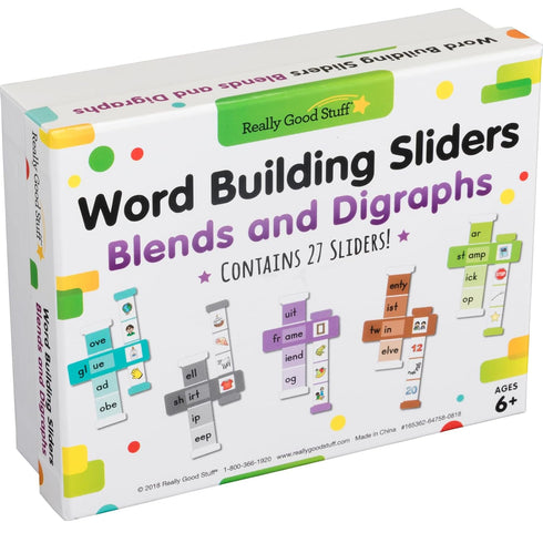 Really Good Stuff Word Building Sliders, Blends and Digraphs Set of 27 for Phonics ELA Learning Essentials Gr 1-2