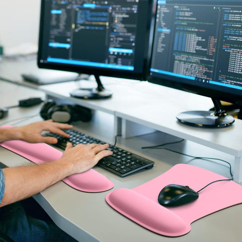 PULAIXIN Ergonomic Mouse Pad Wrist Support & Keyboard Set, Cute Memory Foam Non-Slip Rubber Base, Pink
