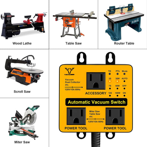 (3/7/10s) (30/60/100W), Upgraded Automatic Vacuum Switch, Autoswitch for Dust Collector, Customizable Delay for Shop