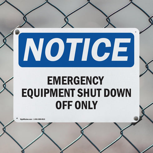(2 Pack) Emergency Equipment Shut Down OSHA Notice Sign 18 Inch X 12 Inch Indoor/Outdoor Aluminum Metal Signs