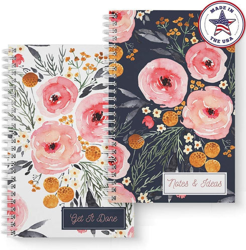 Mountain Floral 2-Pack Spiral Notebook Set, 120 College Ruled and Checklist Paper, 5.5" x 8.5"