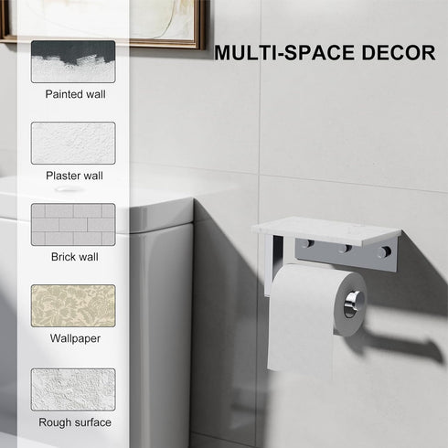 304 Toilet Paper Holder with Marble Shelf, Stainless Steel Tissue Hand Holder Wall Mounted Toilet Paper Roll Hold