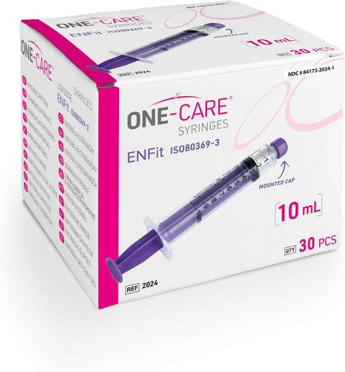 10ml 30/bx Blister-Packed ONE-CARE Syringes ENFIt with Mounted Cap, Sterile, Low Dead Space, Syringes