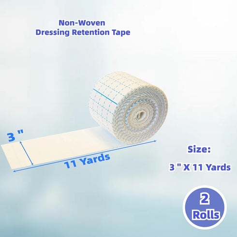 NBLEISHI Tape,3InchesX11Yards,Gentle CarePack 2Rolls Non-Woven Dressing Retention Adhesive Bandage, Hypoallergenic