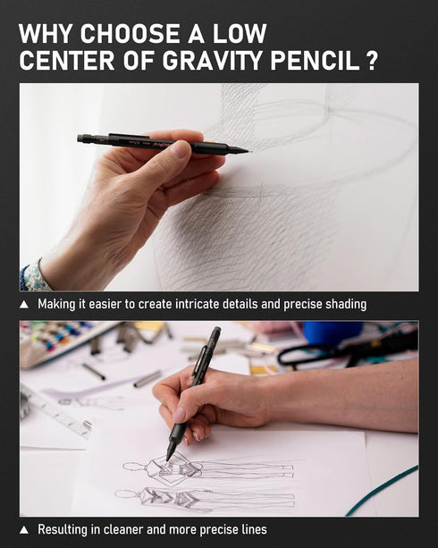 Nicpro 0.5 mm & 0.7 mm Mechanical Pencil Set with Case, MP2000 Metal Artist Pencil with 4 Tube HB 2B Lead Refills
