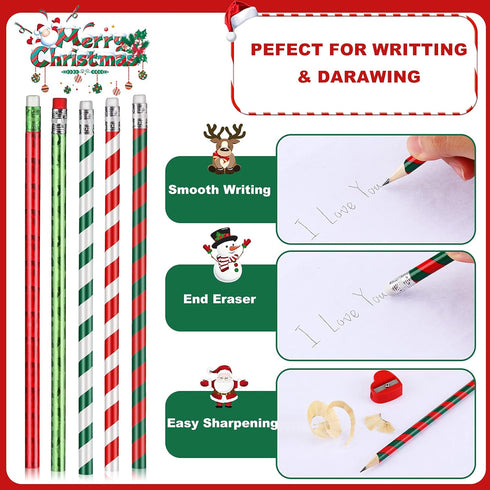 Christmas Pencils Bulk for Kids - Holiday Pencil Assortment with Erasers, 100 Pieces for School Supplies