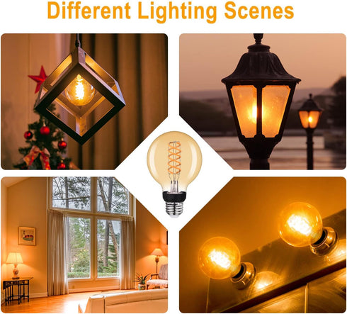 G25(G80) LED Globe Vintage Edison Bulbs, 6W Equivalent, Warm White 2500K, E26 Base, Dimmable, 6 Pack