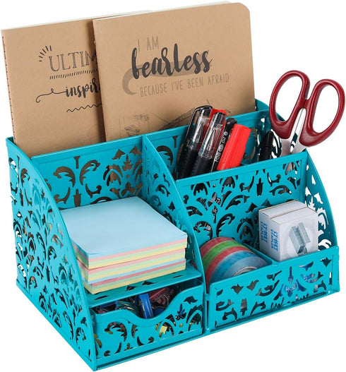 EasyPAG Desk Organizer Caddy with 6 Compartments and 1 Sliding Drawer, Dark Teal