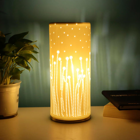 4.5 4.5 9.75 Inch Small Modern Ceramics Bedside Table Lamp, x x White Firework Style Nightstand Lamps, Side Table Lamps