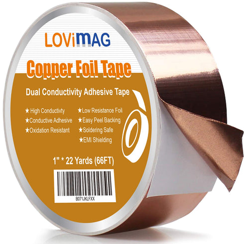 LOVIMAG Copper Foil Tape, 1 inch x 66 FT, Conductive Adhesive for Guitar, EMI Shielding, Crafts, Electrical Repairs &