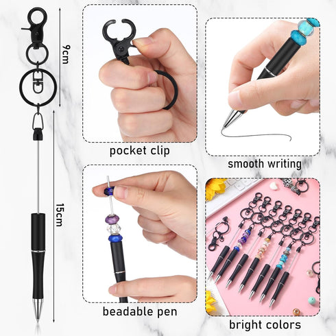 Kosiz 24 Pcs Beadable Pens Kit - Beadable Keychain Bars for DIY Bead Pens, School Thank You Gifts