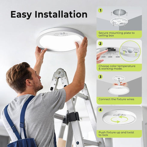 3000K/4000K/6500K 12Inch 24W Closet hepside Motion Sensor Ceiling Light Wired, LED Flush Mount Ceiling Light Fixture