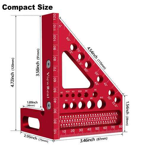 Versatile Carpenter Square Scribing Ruler, 3D Multi-Angle Measuring Tool with Angle Pin Aluminum Alloy 22.5-90 Degree, CM Scale for Woodworking, Engineering, Construction
