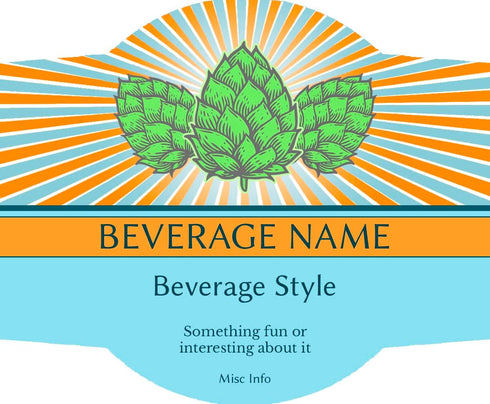 Set 30 Personalized Custom Beer Labels- of Removable and Reusable Beer Labels for Home Brewers- Hops Ribbon Blue