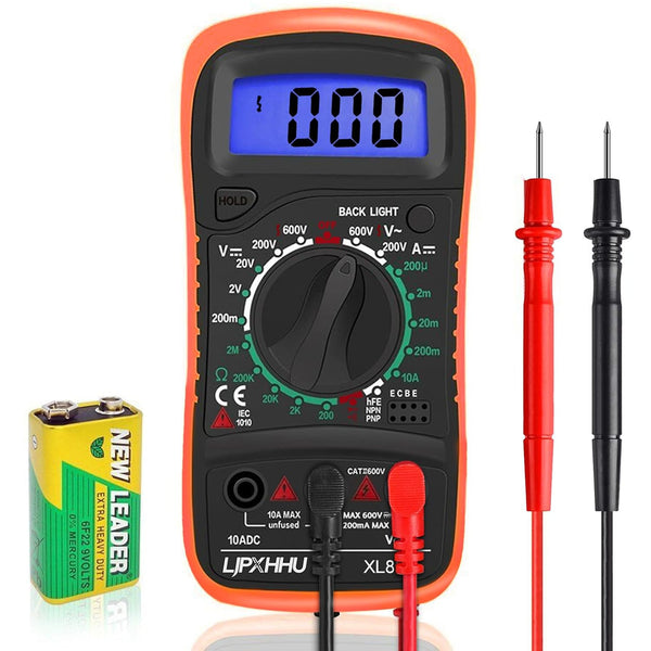 Digital Multimeter Voltmeter, Battery Voltage Tester with 2000 Counts, Continuity Ohm Volt Amp DC AC Current Meter