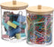 BTSKY 2 Pack Clear Paper Clip Holder with Bamboo Lid - Cute Organizer for Office Supplies and Bathroom Vanity