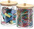 BTSKY 2 Pack Clear Paper Clip Holder with Bamboo Lid - Cute Organizer for Office Supplies and Bathroom Vanity