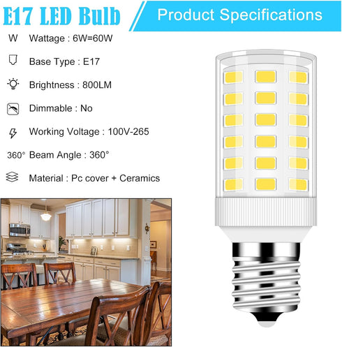 Led Freezer Light Bulb KEL 2811 2815 KEI D28A 6W Equivalent 100-265v 3.8w Refrigerator E17 Appliance Daylight White 5000K Range Hood Pack of 3 by TRIJZHOU