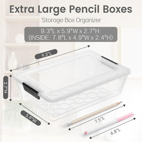 6 Pack Sooez Pencil Boxes, New Extra Large Pencil Case, Plastic Crayon Pen Box, Clear Marker Organizer Craft Storage