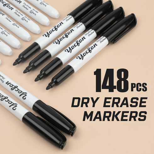 Dry Erase Markers, 148 Pack Bulk Black Fine Tip Markers for School, Office, Home Use