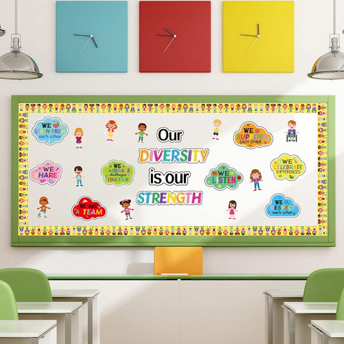Diversity Bulletin Board Decoration Set, Diverse Students Borders Cutouts for School Classroom Craft