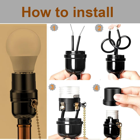 Switch,3 Pack E26 E27 (1/8 Phenolic Medium Base Light Socket with Pull Chain TWDRTDD Black Period Style Edison Retro