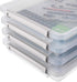 BTSKY 4 Pack A4 Plus Clear Plastic Stackable Storage Box, Desk Paper Magazine Container with Buckle for Organizing