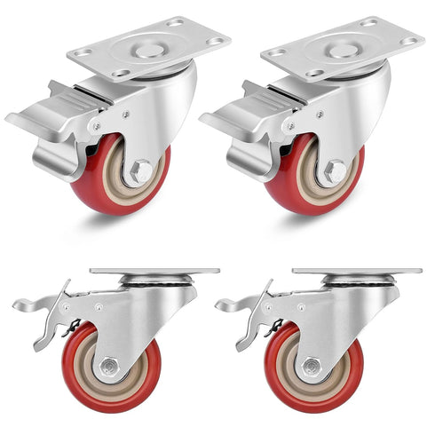 3 Inch Industrial Heavy Duty Swivel Caster Wheels, Set of 4 with Brake, Load Capacity 1600lbs for Various Applications