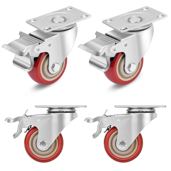 3 Inch Industrial Heavy Duty Swivel Caster Wheels, Set of 4 with Brake, Load Capacity 1600lbs for Various Applications