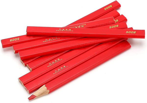 Red Colored Pencils, 10 Pieces Carpenter Pencils, Octagonal Red Hard Pencils for Woodworking & Marking