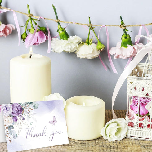 50 Pack 4 6 Inch Whaline Spring Purple Floral Thank You Card Lavender Flower Greeting Card with Envelope Sticker Blank
