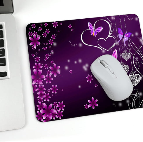 Gaming Mouse Pad - Non-Slip Rubber Base, Smooth Surface for Precise Control, 9.5 x 7.9 Inch, Pink Purple Butterflies