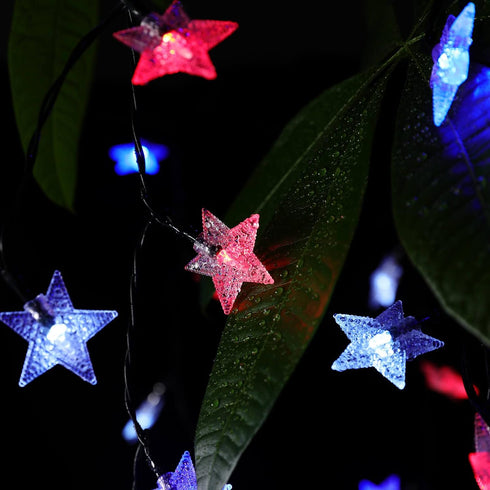 SEMILITS Outdoor Solar String Lights 50LEDs with 3D Shaped Crystal Star String Lights for Garden Decorations(Blue White Red US flag color) by SEMILITS