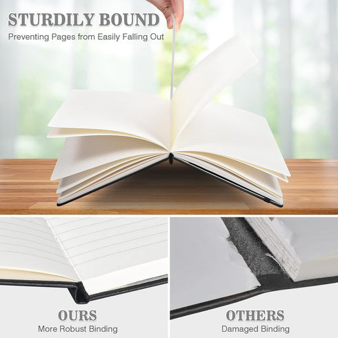 Lined Journal Notebook, 3 Pack A5 College Ruled, Hardcover, 160 Pages, Black, Brown, Grey