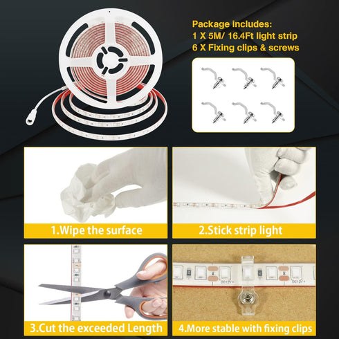 YM E-Bright Red LED Strip Lights - 5M / 16.4Ft 600SMD - Waterproof IP68 Flexible for Indoor Outdoor Decoration