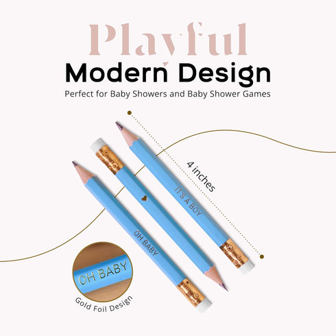 Mini Baby Shower Pencils with Erasers, Presharpened Small Pencils for Baby Shower Games, Bulk Blue Mini Pencils