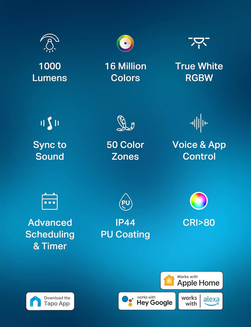 16.4Ft, 1000 16M Dimmable 50 IP44 Trimmable L930-5 Tapo TP-Link RGBWIC Smart LED Light Strip Lumens, Colors, Color
