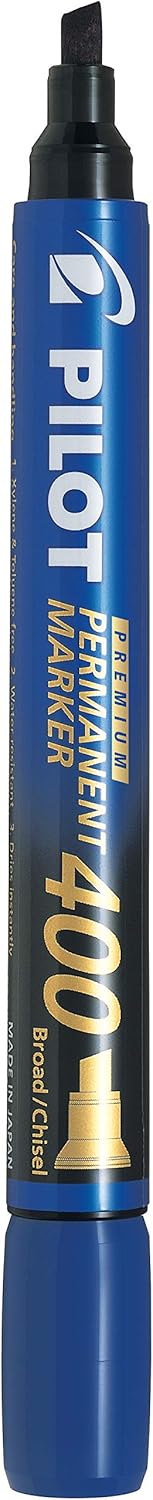 PILOT Premium 400 Permanent Markers, Broad Point Chisel Tip Blue Ink, Box of 12